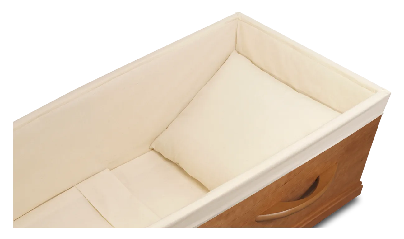 Uitvaartkistwinkel.nl Kersen uitvaartkist klassieke katoenen bekleding